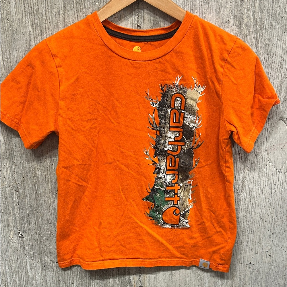 Carhartt Kids Vibrant Orange Tee with Graphic Small 8/10